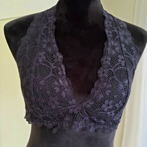 Dark grey lace halter bralette